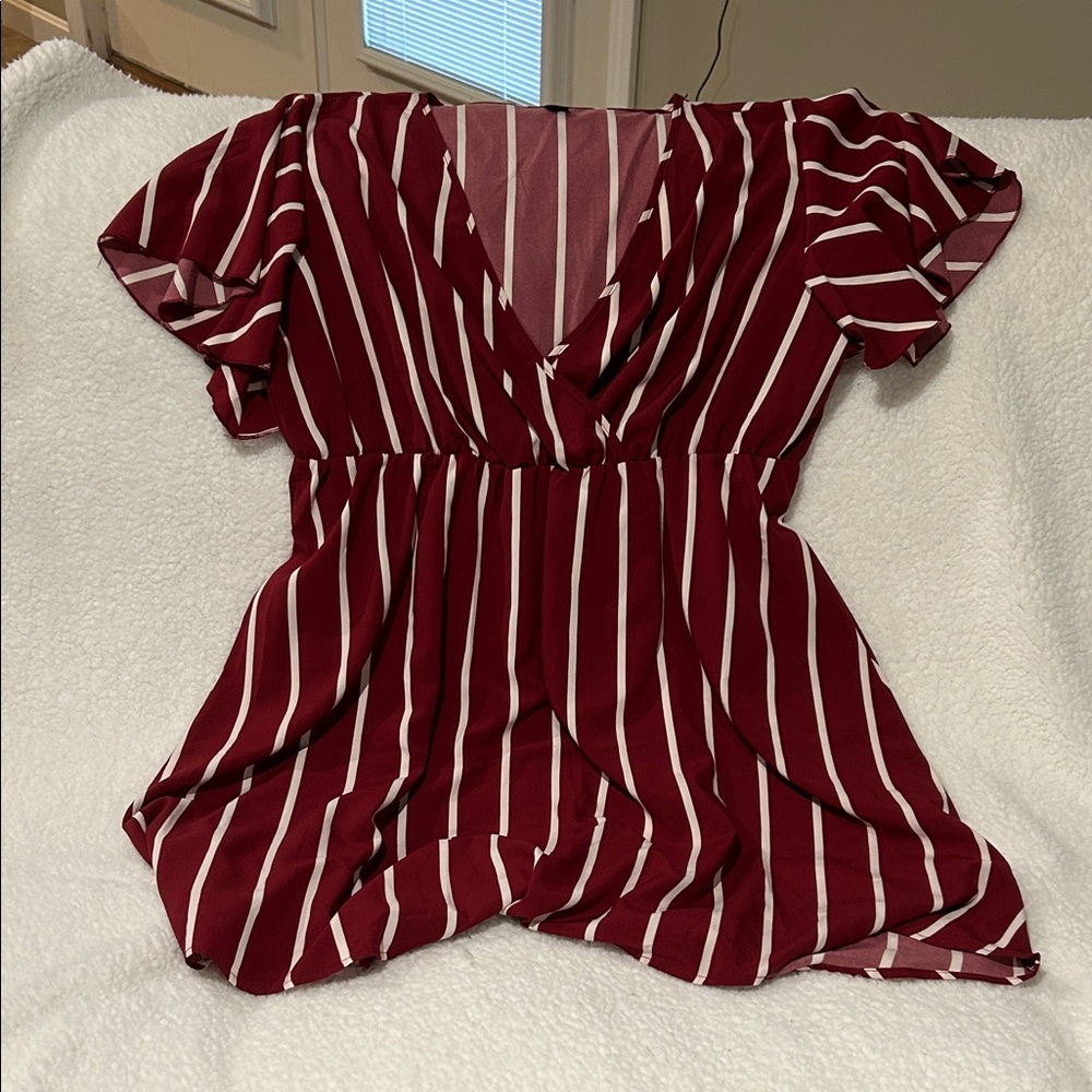 SHEIN Burgundy and White Striped Blouse